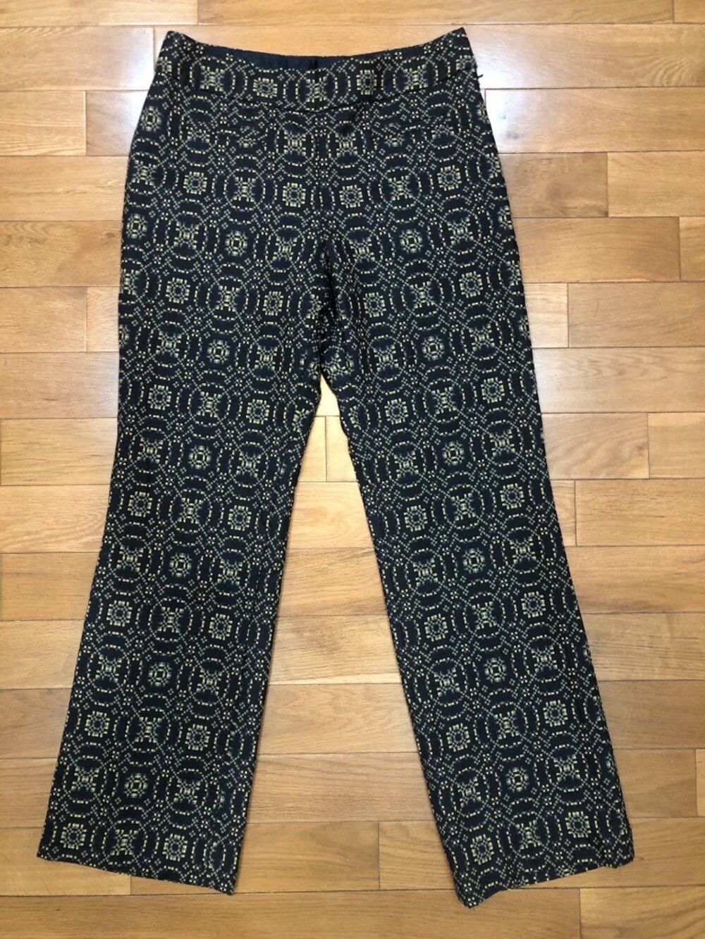 Etcetera Womens 100% Wool Printed Trousers Size 6 Black Gold Geometric Tailored